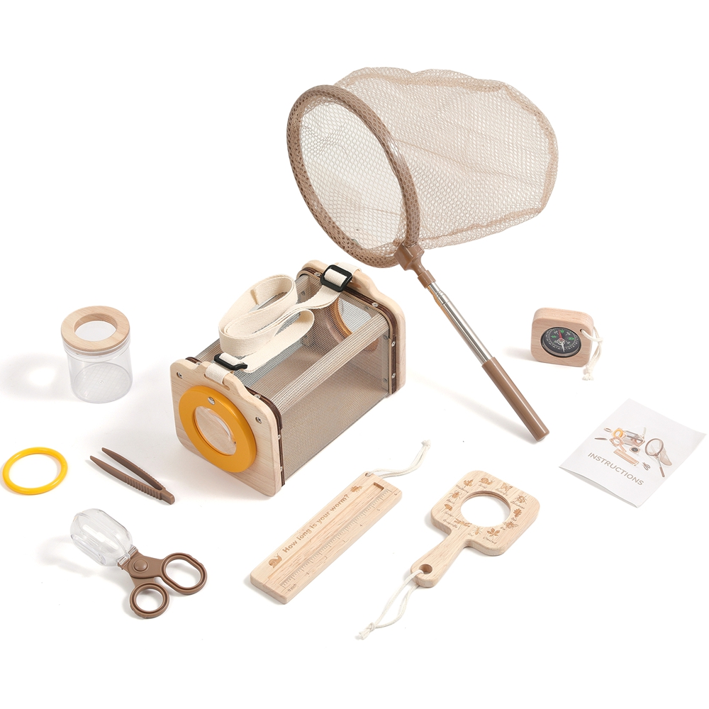 Outdoor Adventure Kit For Kids - ของเล่นเสริมพัฒนาการแบบมอนเตสซอรี่ ชุดผจญภัยกลางแจ้งสำหรับเด็ก ชุดสำรวจแมลง ใบไม้ ของเล่นไม้ ชุดเกมสำรวจป่า
