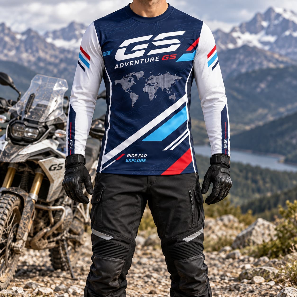 Outdoor Adventure Outfit - เสื้อยืดผู้ชาย GS Adventure เสื้อเจอร์ซีย์มอเตอร์ไซค์แขนยาว เสื้อขี่มอเตอร์ไซค์ออฟโรด ลายกราฟิก