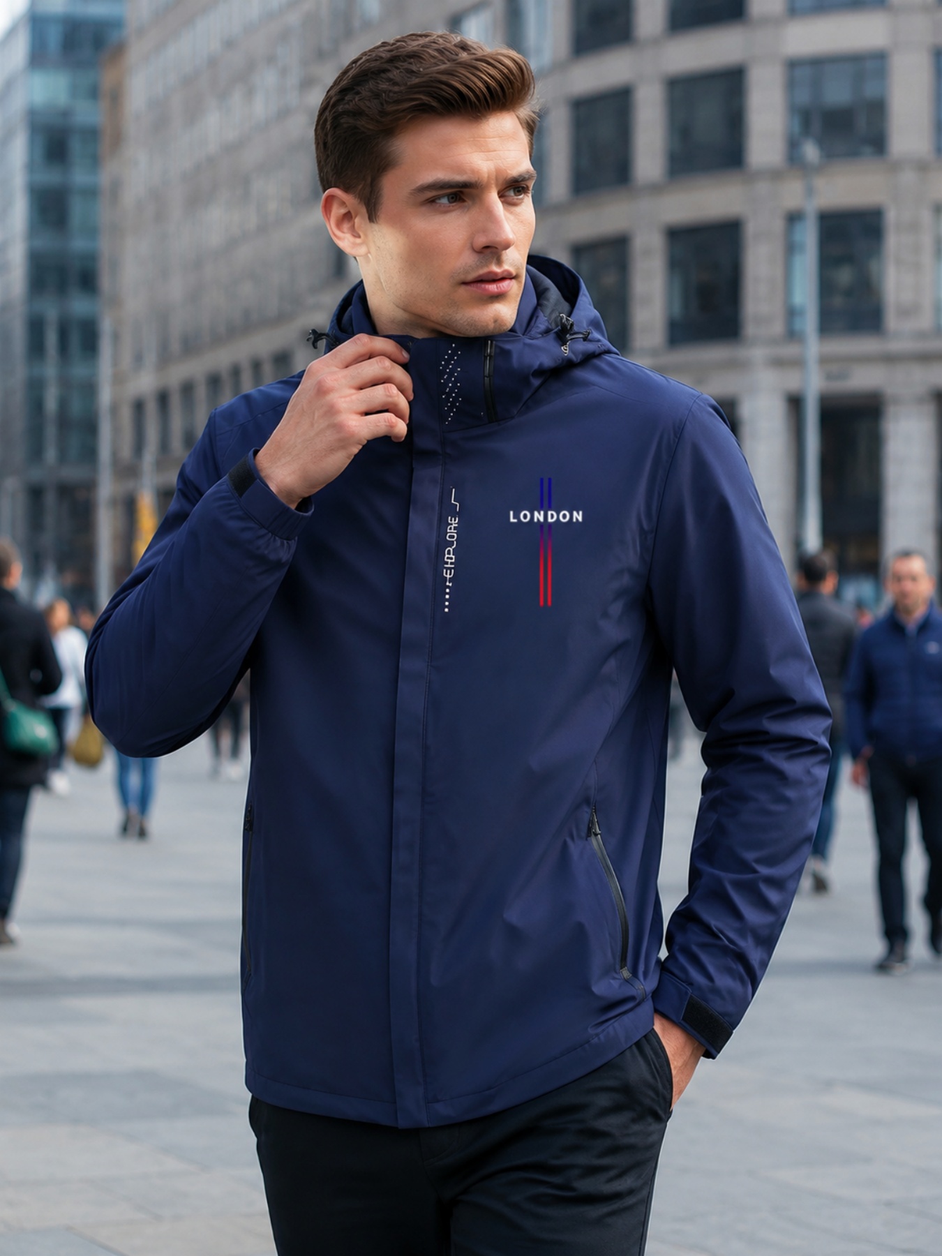 Outdoor Adventure Outfit - เสื้อแจ็คเก็ตซิปสำหรับกิจกรรมกลางแจ้งในฤดูใบไม้ผลิ - ลายพิมพ์ลอนดอน - เสื้อโค้ทแฟชั่นลำลองสำหรับปีนเขาและการผจญภัย -