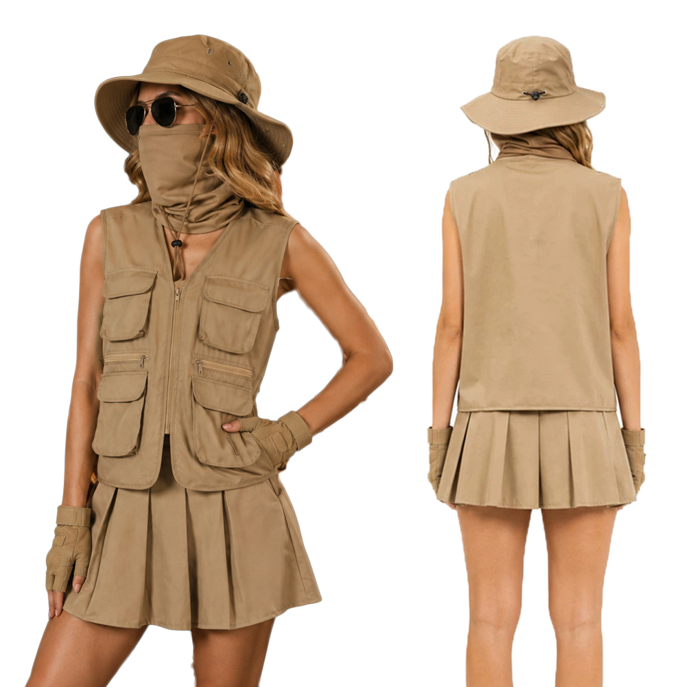 Outdoor Adventure Outfit - นักสำรวจกลางแจ้งเสื้อผ้าอุปกรณ์เสริมหมวกเดินป่าตกปลาผจญภัยเครื่องแต่งกายคอสเพลย์ฮาโลวีนชุดเครื่องแต่งกายหญิงผู้ใหญ่ชุด